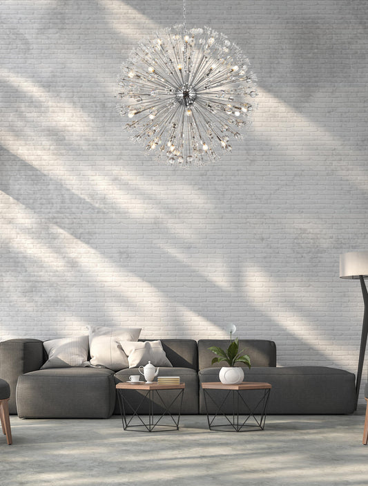 Vera 50 inch crystal starburst round pendant in chrome