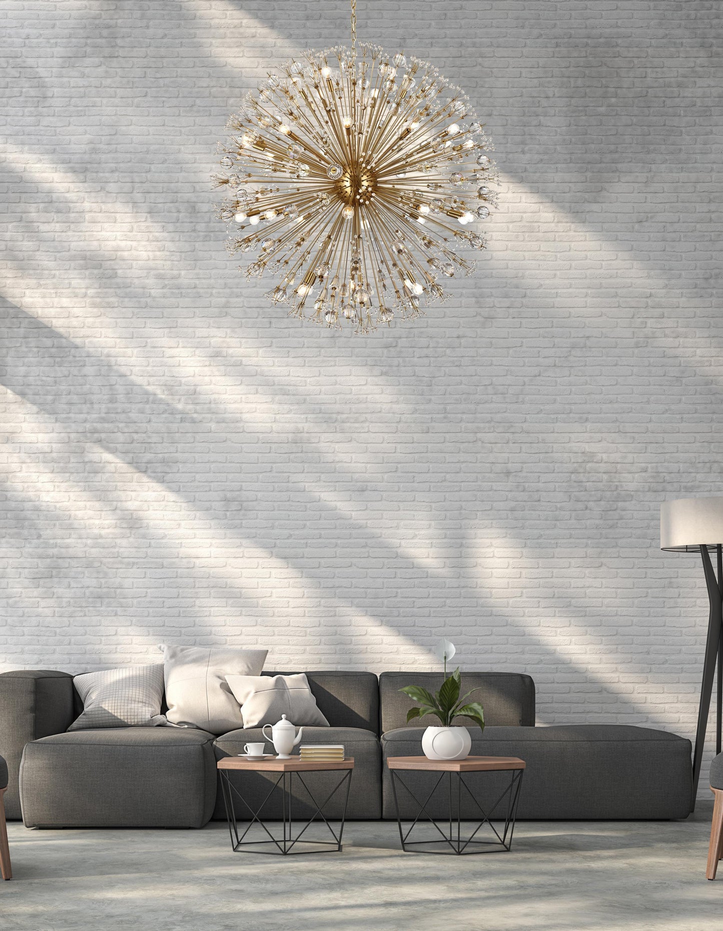 Vera 50 inch crystal starburst round pendant in gold