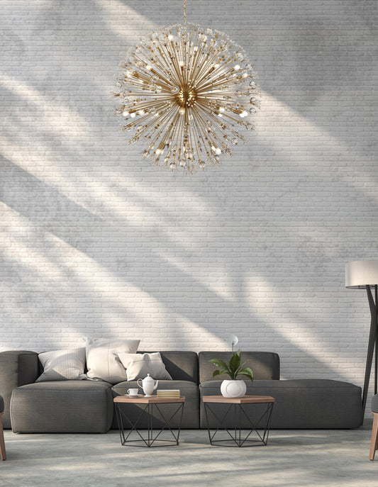 Vera 50 inch crystal starburst round pendant in gold