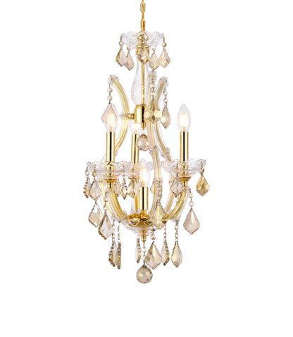 Maria Theresa 4 light Gold Pendant Golden Teak (Smoky) Royal Cut Crystal