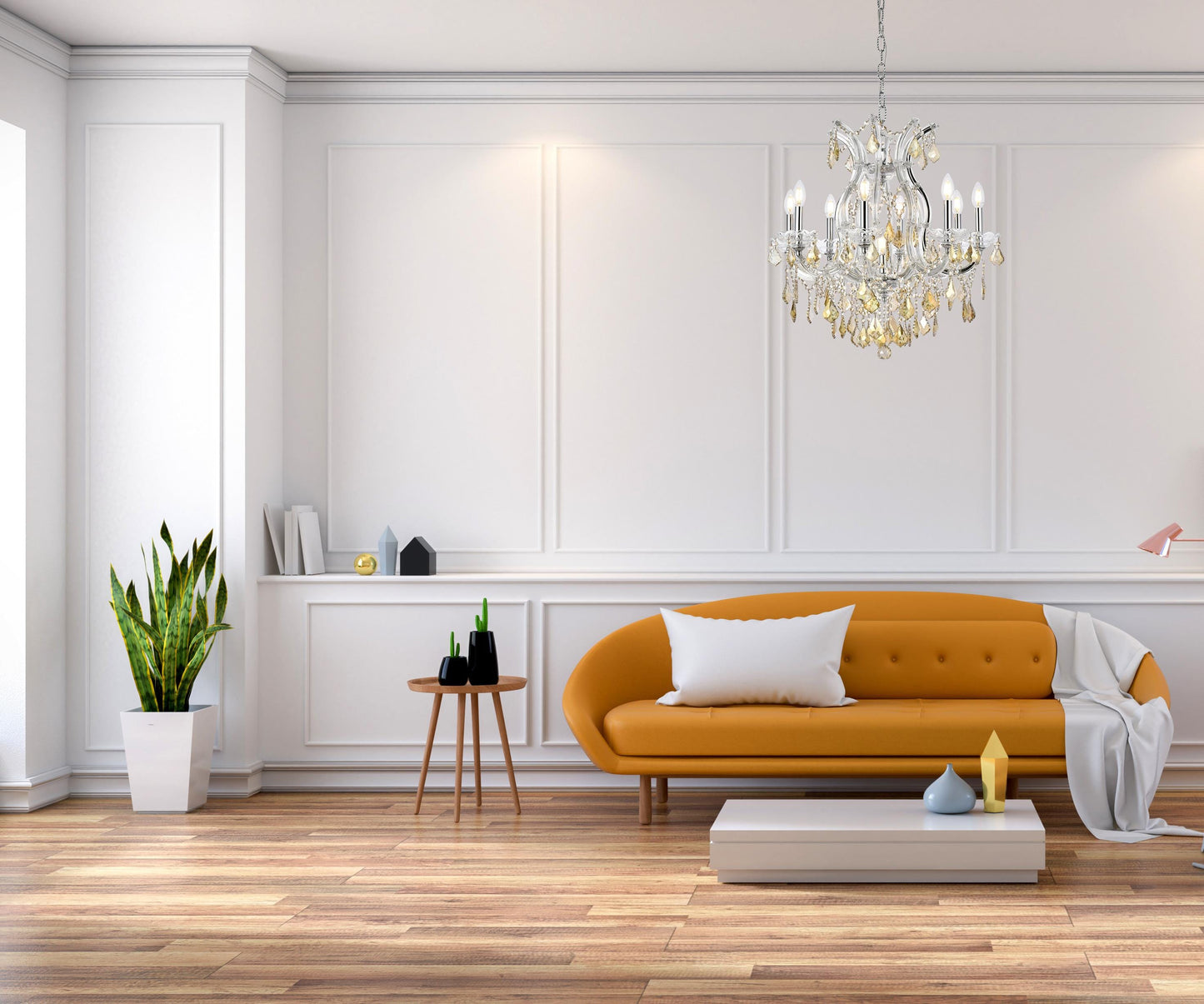 Maria Theresa 9 light Chrome Chandelier Golden Teak (Smoky) Royal Cut Crystal