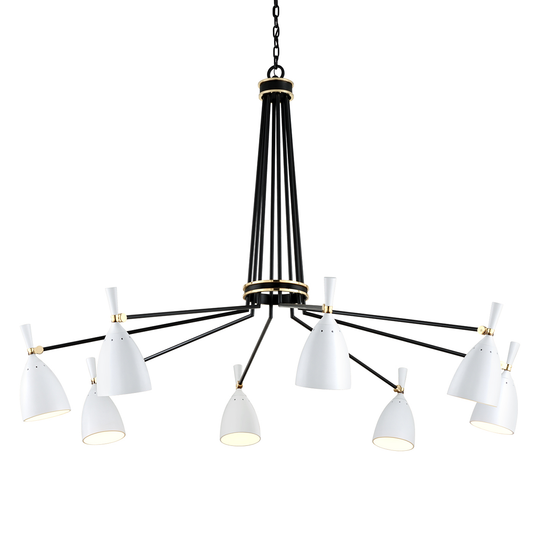 Utopia Chandelier In BLACK BRASS OFF WHITE SHADES Finish
