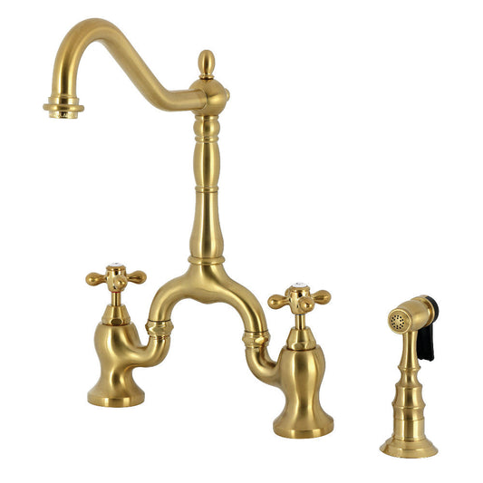 English Country Bridge Kitchen Faucet in Brushed Brass