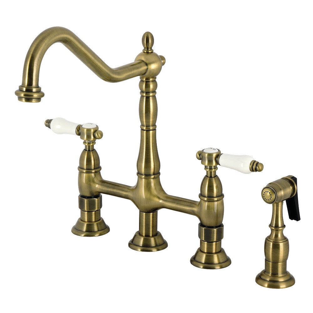 Bel-Air Bridge Kitchen Faucet in Antique Brass