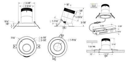 3in Modular Downlight, 5CCT, 20 degree Beam Angle, Slope Ceiling, White, Gold Trim