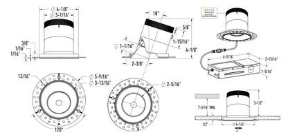 4in Modular Downlight, 5CCT, 60 degree Beam Angle, Slope Ceiling, White,Trimless