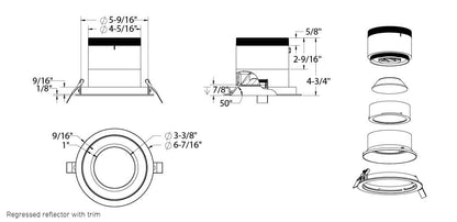 6in Modular Downlight, 5CCT, 60 degree Beam Angle, Regressed, Alzak, White Trim