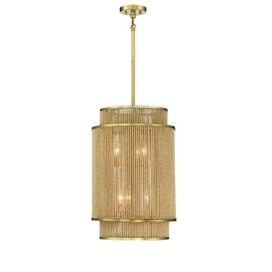 Ashburn 6-Light Pendant in Warm Brass and Rope Warm Brass and Rope
