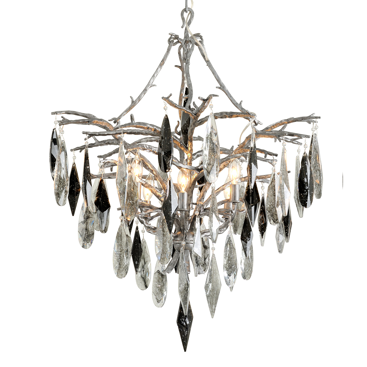Nera Chandelier In Blackened Silver Leaf Finish