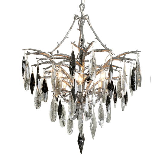 Nera Chandelier In Blackened Silver Leaf Finish