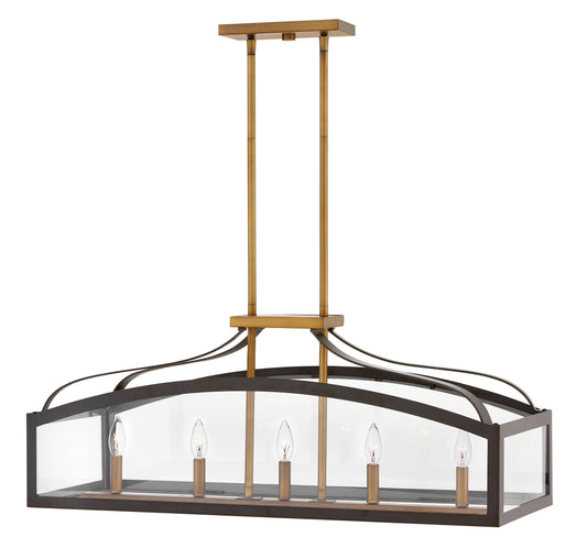 Clarendon Large Five Light Linear Chandelier In Light Bronze Finish