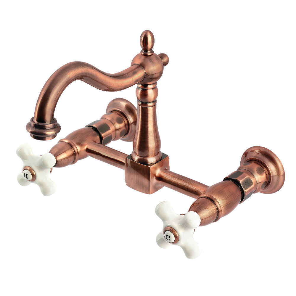 Heritage Wall Mount Kitchen Faucet in Antique Copper