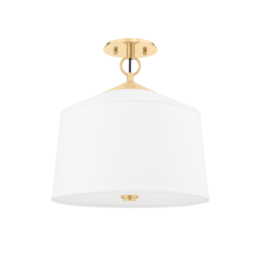 White Plains Semi Flush with Aged Brass Finish