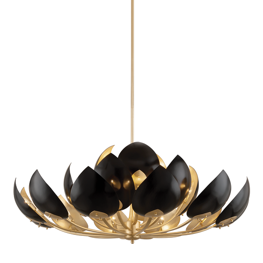 Lotus Chandelier with Gold Leaf/black Finish