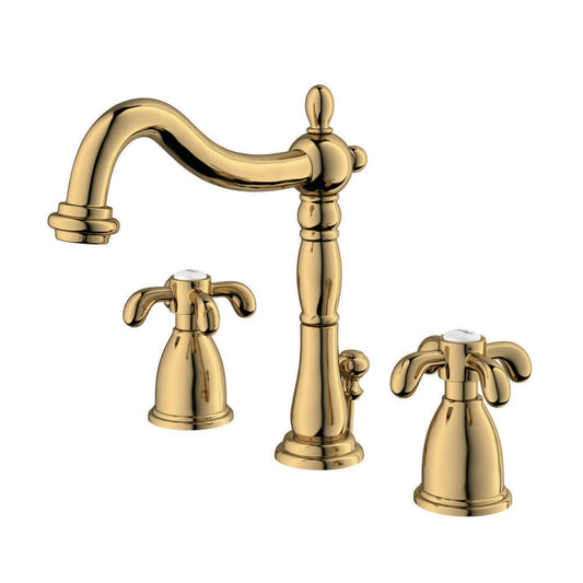 French Country Widespread Bathroom Faucet in Polished Brass