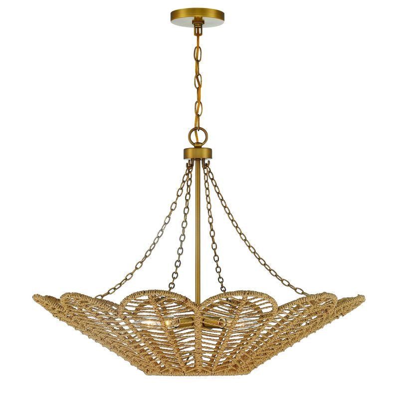 Cyperas 5-Light Pendant in Warm Brass and Rope Warm Brass and Rope