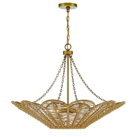 Cyperas 5-Light Pendant in Warm Brass and Rope Warm Brass and Rope