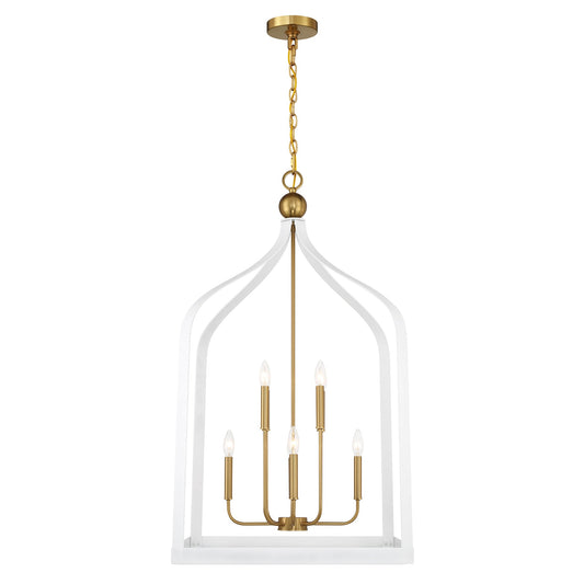 Sheffield 8-Light Pendant in White with Warm Brass Accents
