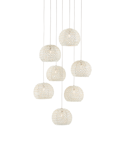 Piero White 7-Light Round Multi-Drop Pendant