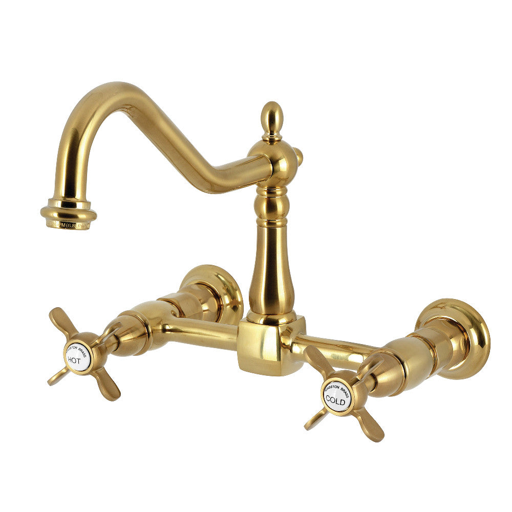 Essex Wall Mount Kitchen Faucet in Brushed Brass