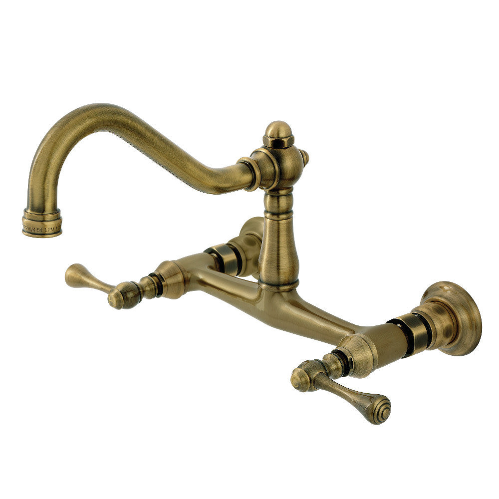 Vintage Wall-Mount Bathroom Faucet in Antique Brass