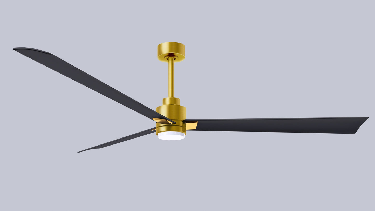 72 Inch Alessandra series  3-blade transitional ceiling fan. Multiple finish options to choose from. Brushed Brass / Matte Black Finish / 72 Inch