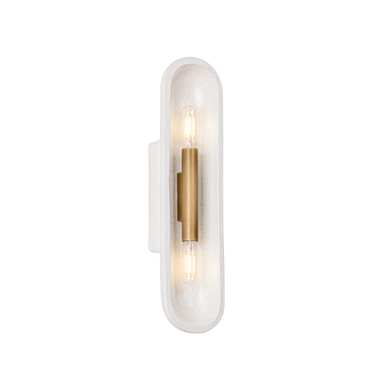 LANE WALL SCONCE with PATINA BRASS/CERAMIC WHITE LARGE CRACKLE Finish