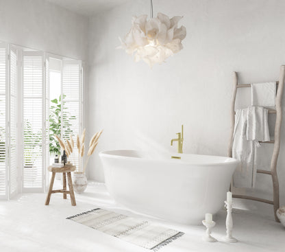 59 inch Soaking Bathtub in Glossy White with Brushed Gold Trim