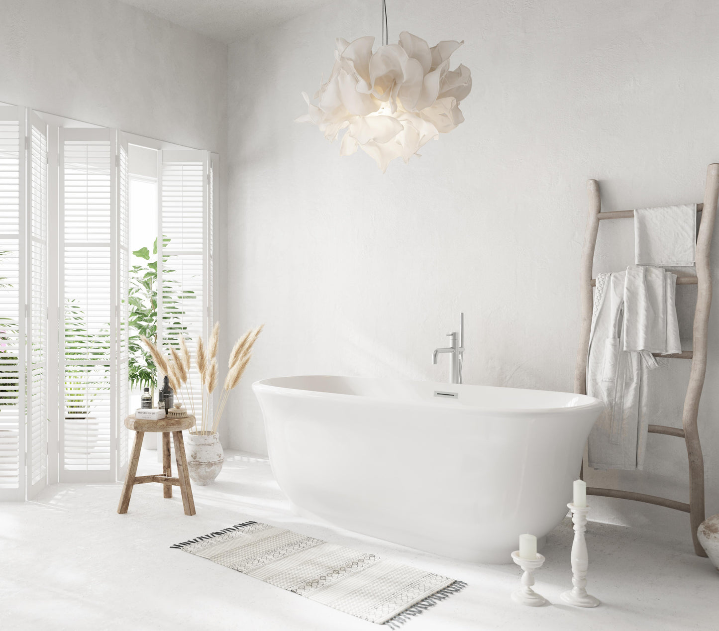 59 inch Soaking Bathtub in Glossy White with Brushed Nickel Trim