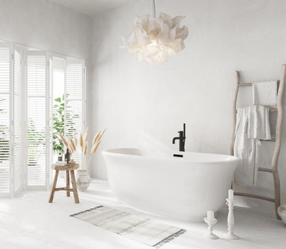 59 inch Soaking Bathtub in Glossy White with Matte Black Trim