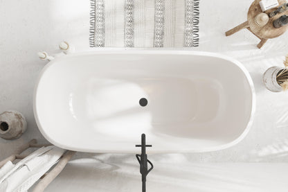59 inch Soaking Bathtub in Glossy White with Matte Black Trim