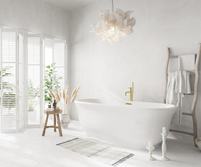 67 inch Soaking Bathtub in Glossy White with Brushed Gold Trim