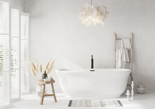 67 inch Soaking Bathtub in Glossy White with Matte Black Trim