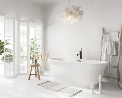 67 inch Soaking Bathtub in Glossy White with Matte Black Trim
