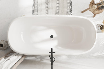 67 inch Soaking Bathtub in Glossy White with Matte Black Trim