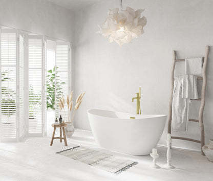 59 inch Soaking Bathtub in Glossy White with Brushed Gold Trim