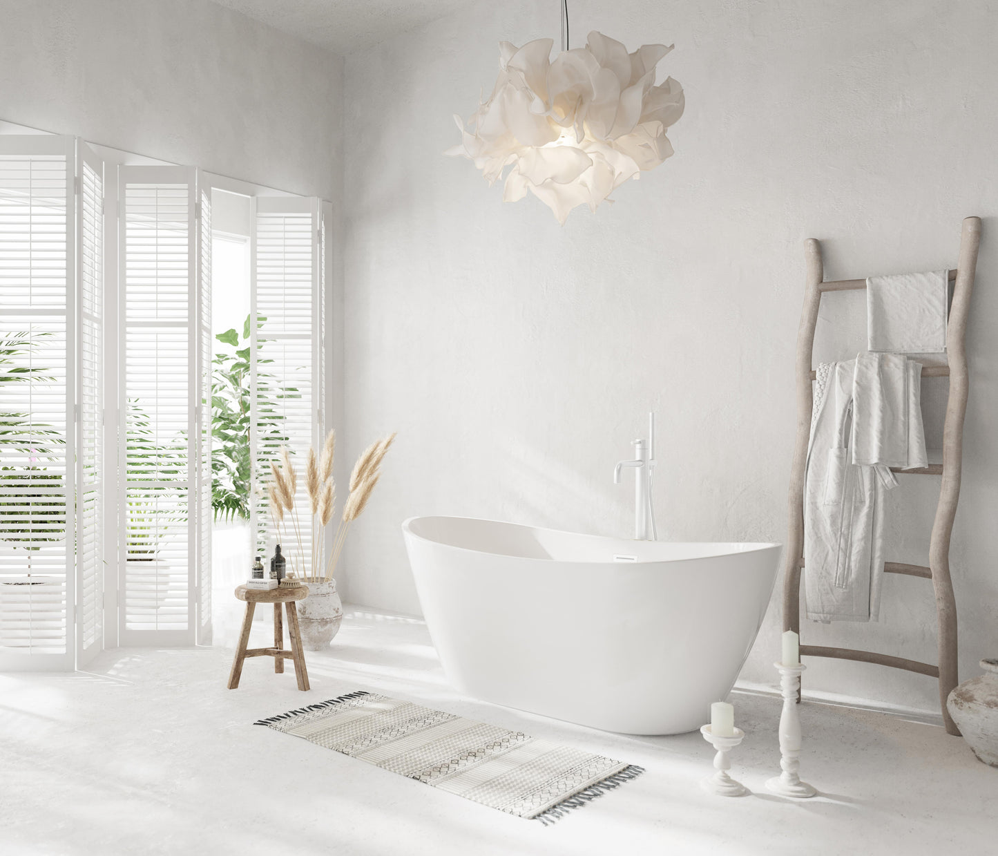 59 inch Soaking Bathtub in Glossy White with Polished White Trim