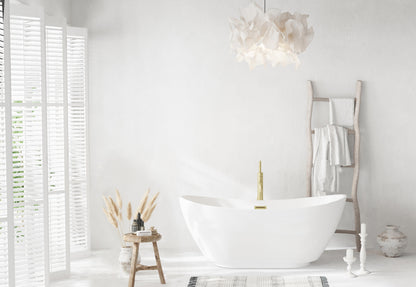 62 inch Soaking Bathtub in Glossy White with Brushed Gold Trim