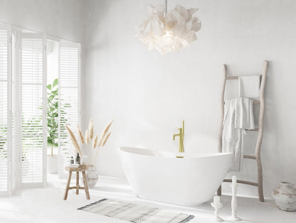 62 inch Soaking Bathtub in Glossy White with Brushed Gold Trim