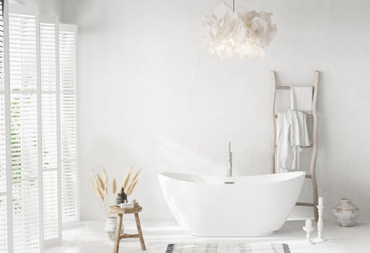 62 inch Soaking Bathtub in Glossy White with Brushed Nickel Trim