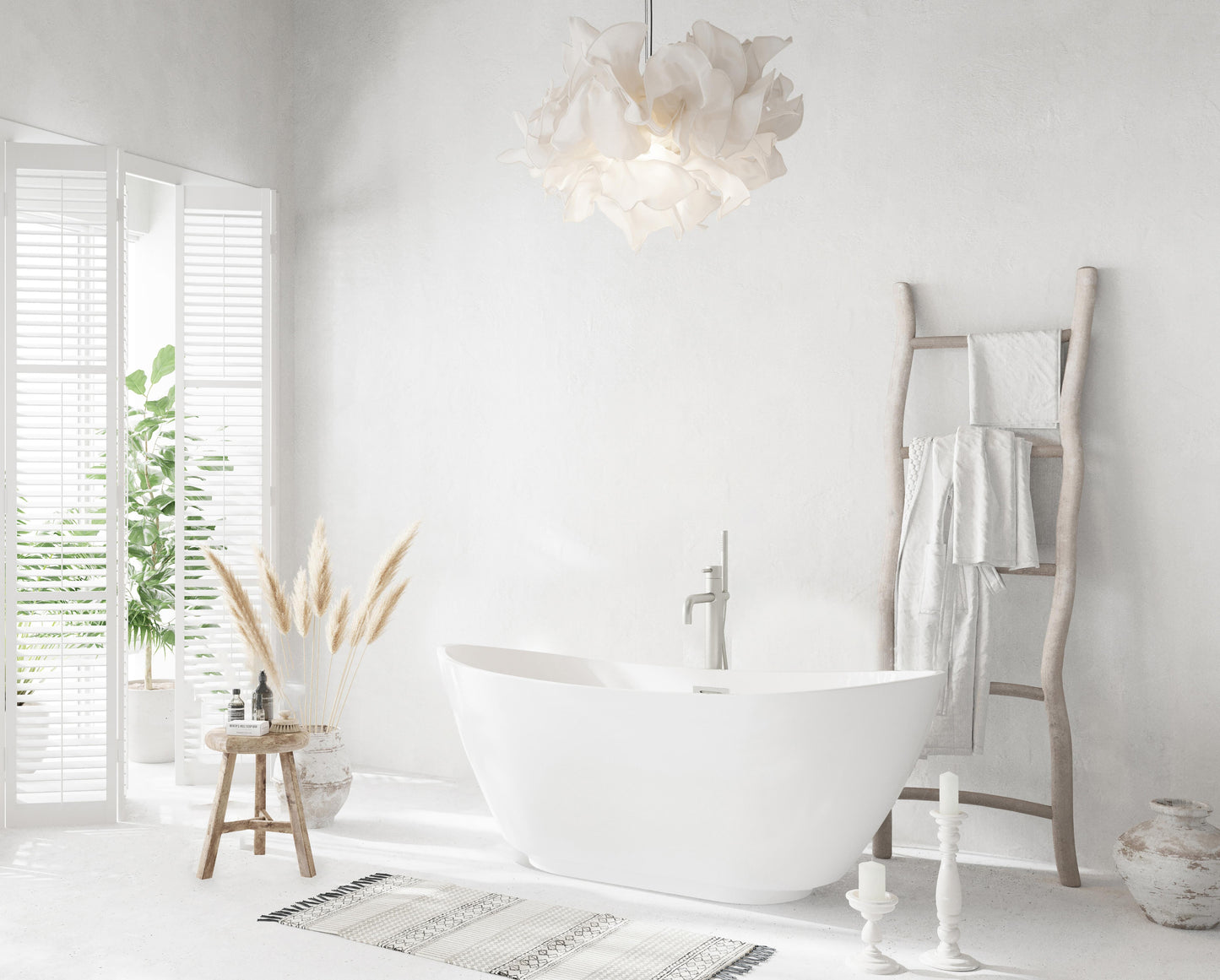 62 inch Soaking Bathtub in Glossy White with Brushed Nickel Trim