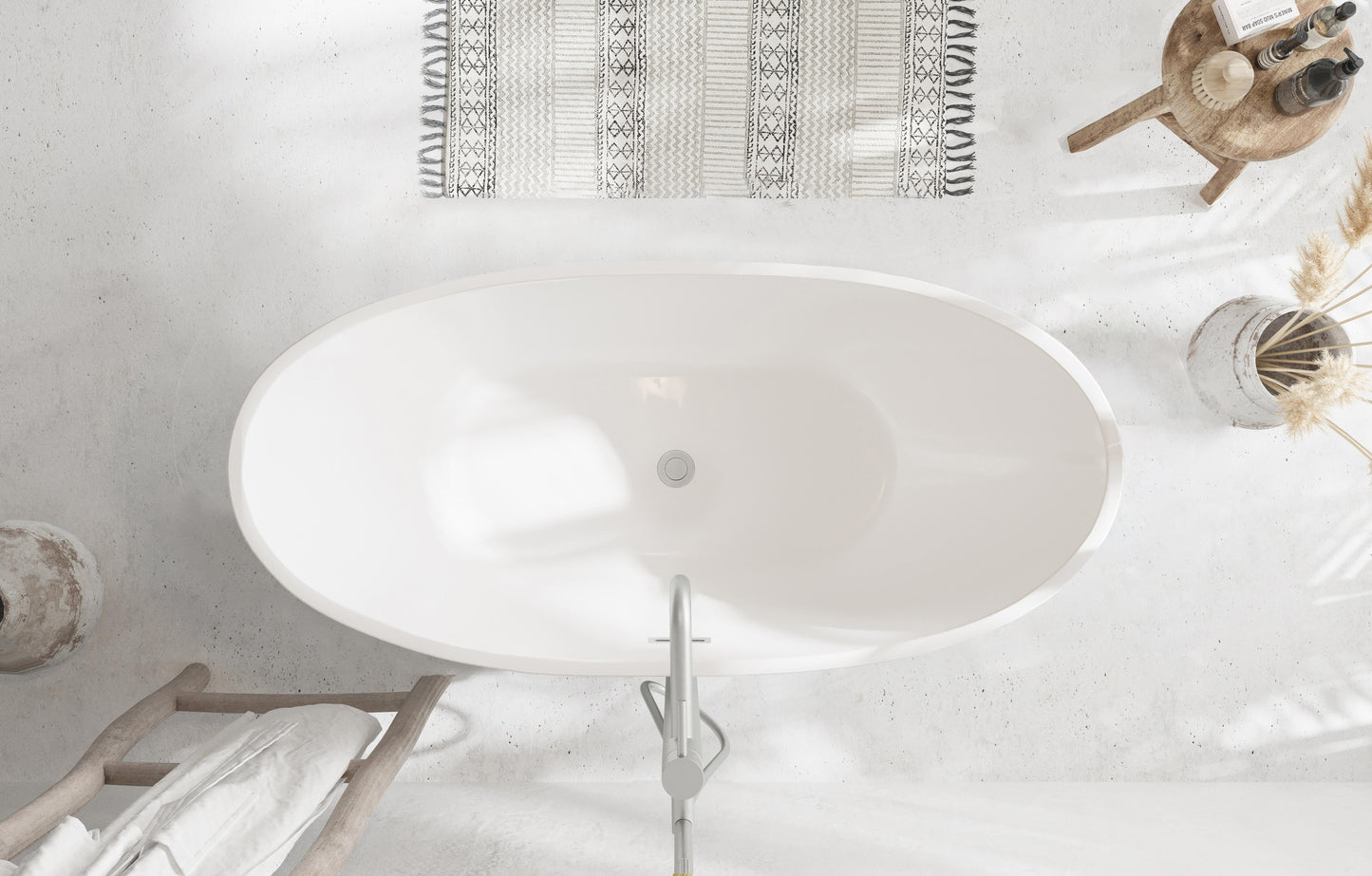 62 inch Soaking Bathtub in Glossy White with Brushed Nickel Trim