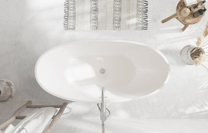 62 inch Soaking Bathtub in Glossy White with Brushed Nickel Trim