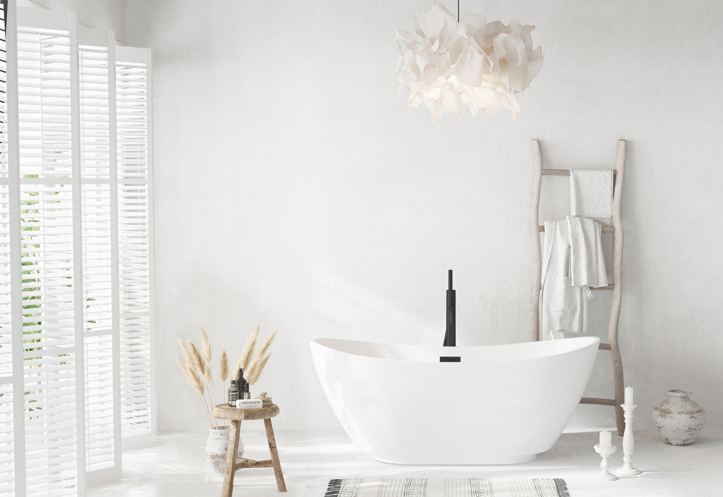 62 inch Soaking Bathtub in Glossy White with Matte Black Trim