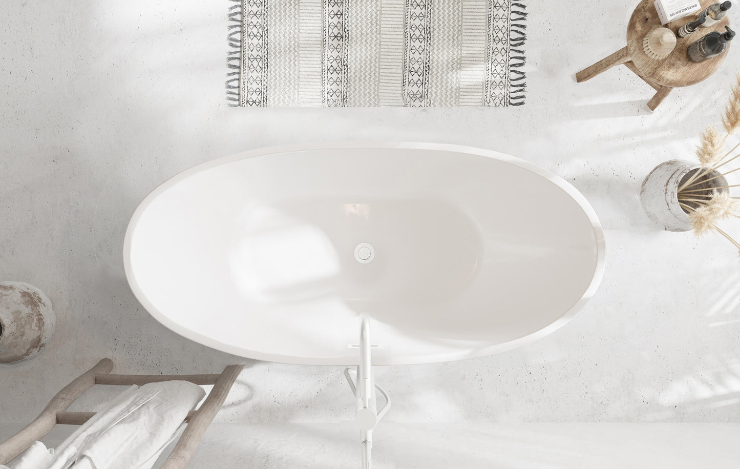 62 inch Soaking Bathtub in Glossy White with Polished White Trim
