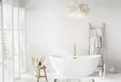67 inch Soaking Bathtub in Glossy White with Brushed Gold Trim