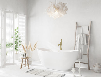 67 inch Soaking Bathtub in Glossy White with Brushed Gold Trim