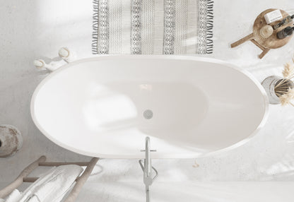 67 inch Soaking Bathtub in Glossy White with Brushed Nickel Trim