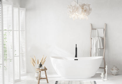 67 inch Soaking Bathtub in Glossy White with Matte Black Trim