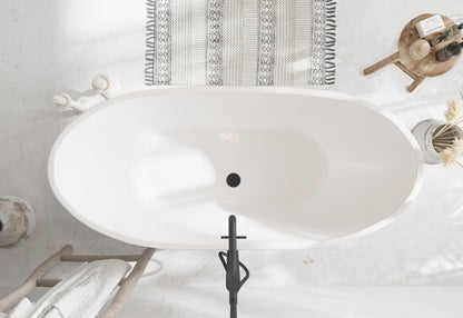 67 inch Soaking Bathtub in Glossy White with Matte Black Trim